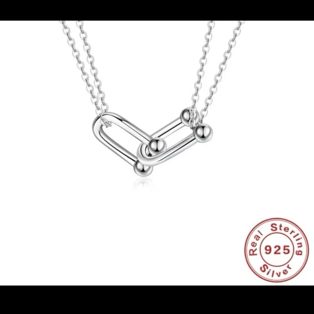 Gorgeous Silver Interlocking Loop Pendant Necklace - image 1
